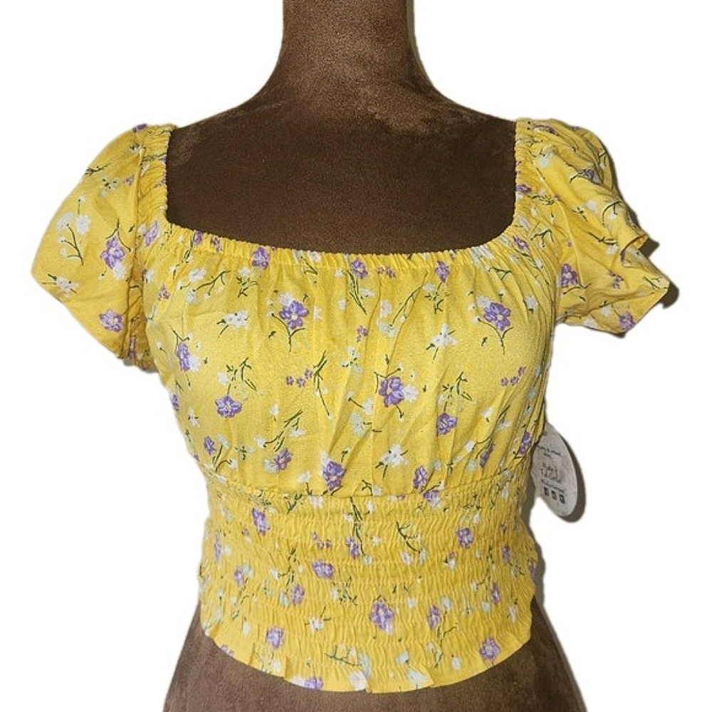 NWT Jolie & Joy Top Coquette Crop M‎ Yellow Purple Floral Fairycore Summer